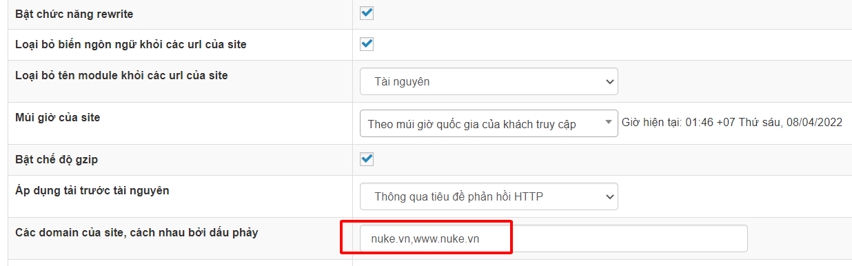 Hướng dẫn Thay hoặc thêm domain vào website sử dụng NukeViet