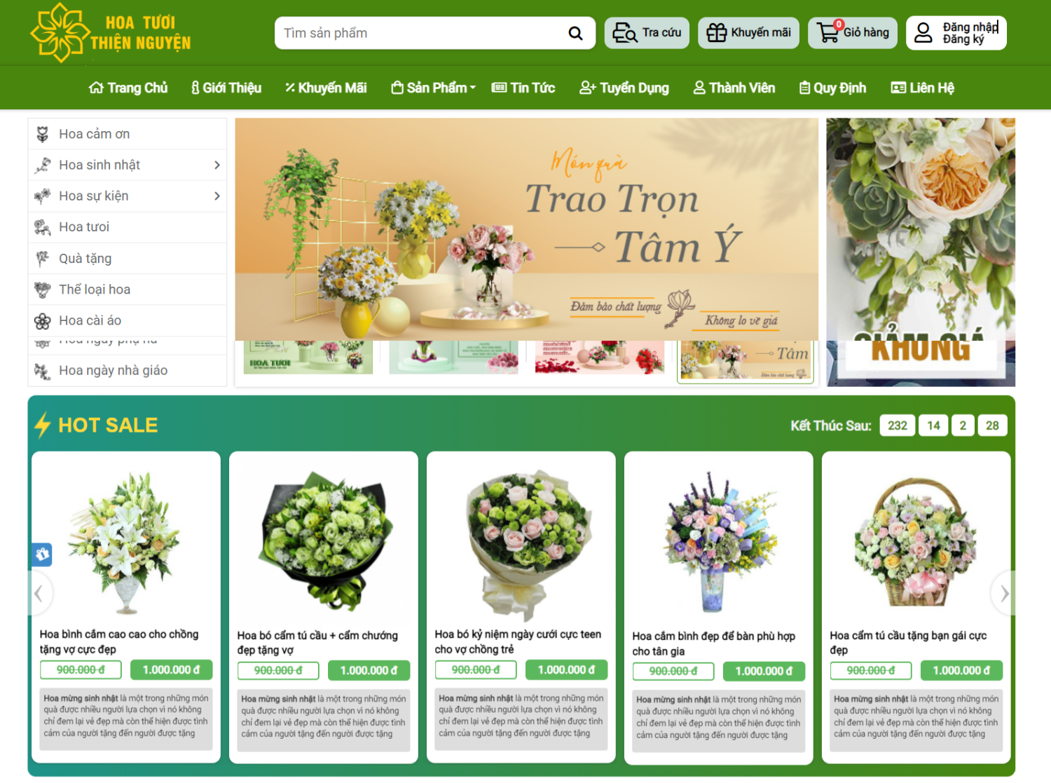 Mẫu website bán hoa tươi, thực phẩm chức năng, sản phẩm nông nghiệp nukeviet 4.6