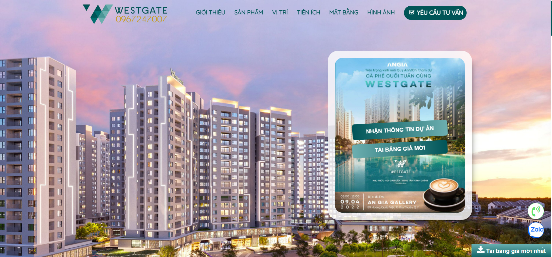 Mẫu website landing page dự án bất động sản Westgate Bình Chánh